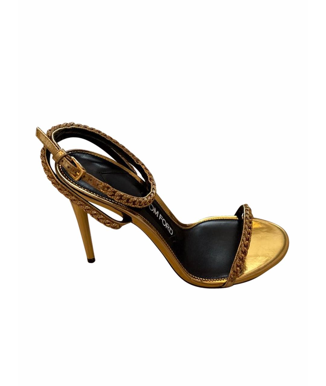 TOM FORD Золотые кожаные босоножки, фото 1