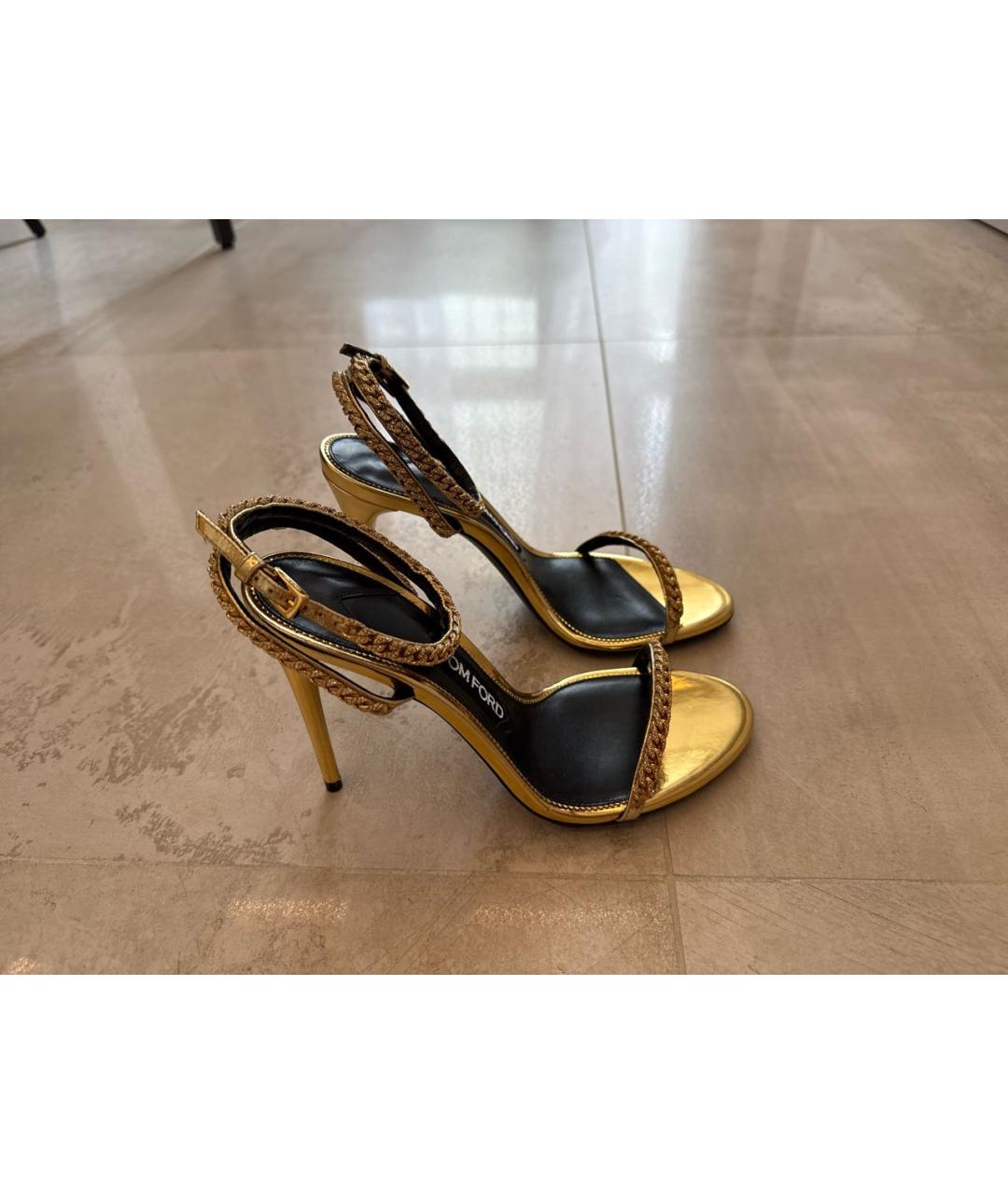 TOM FORD Золотые кожаные босоножки, фото 7