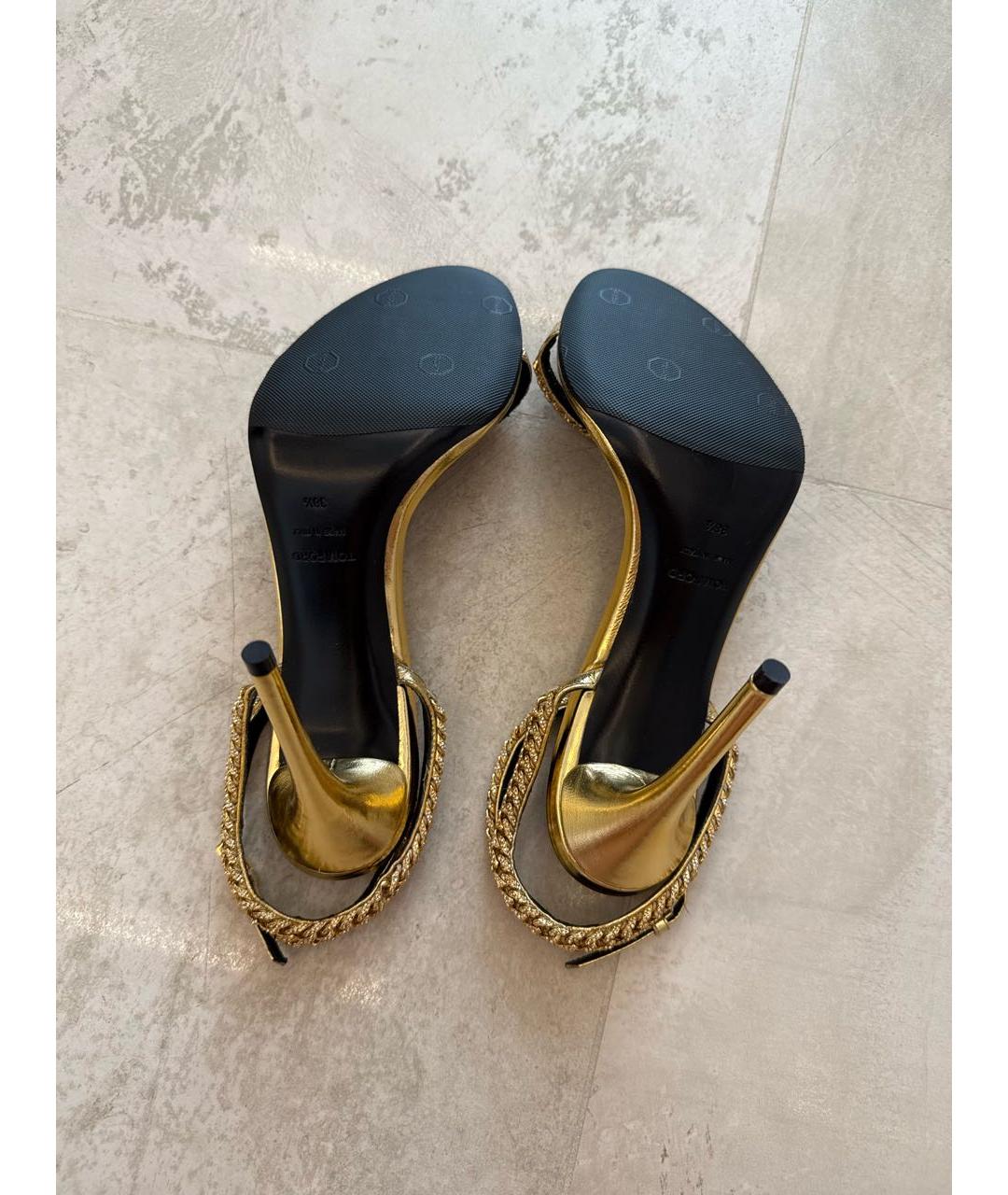 TOM FORD Золотые кожаные босоножки, фото 5