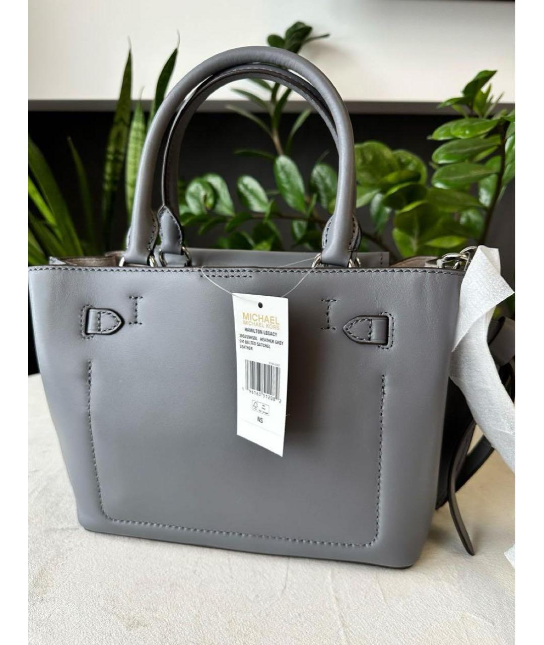 MICHAEL KORS Серая кожаная сумка с короткими ручками, фото 7