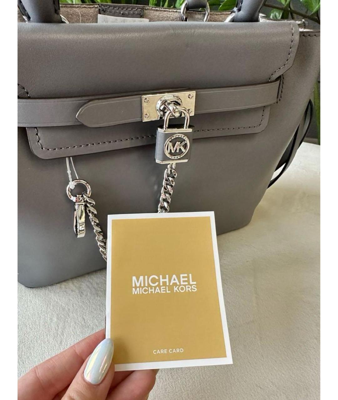 MICHAEL KORS Серая кожаная сумка с короткими ручками, фото 4