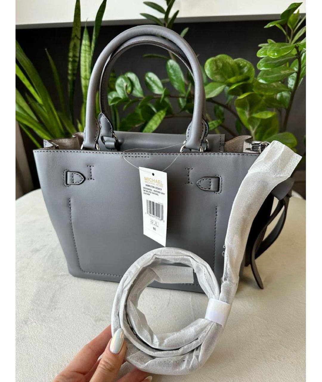 MICHAEL KORS Серая кожаная сумка с короткими ручками, фото 6