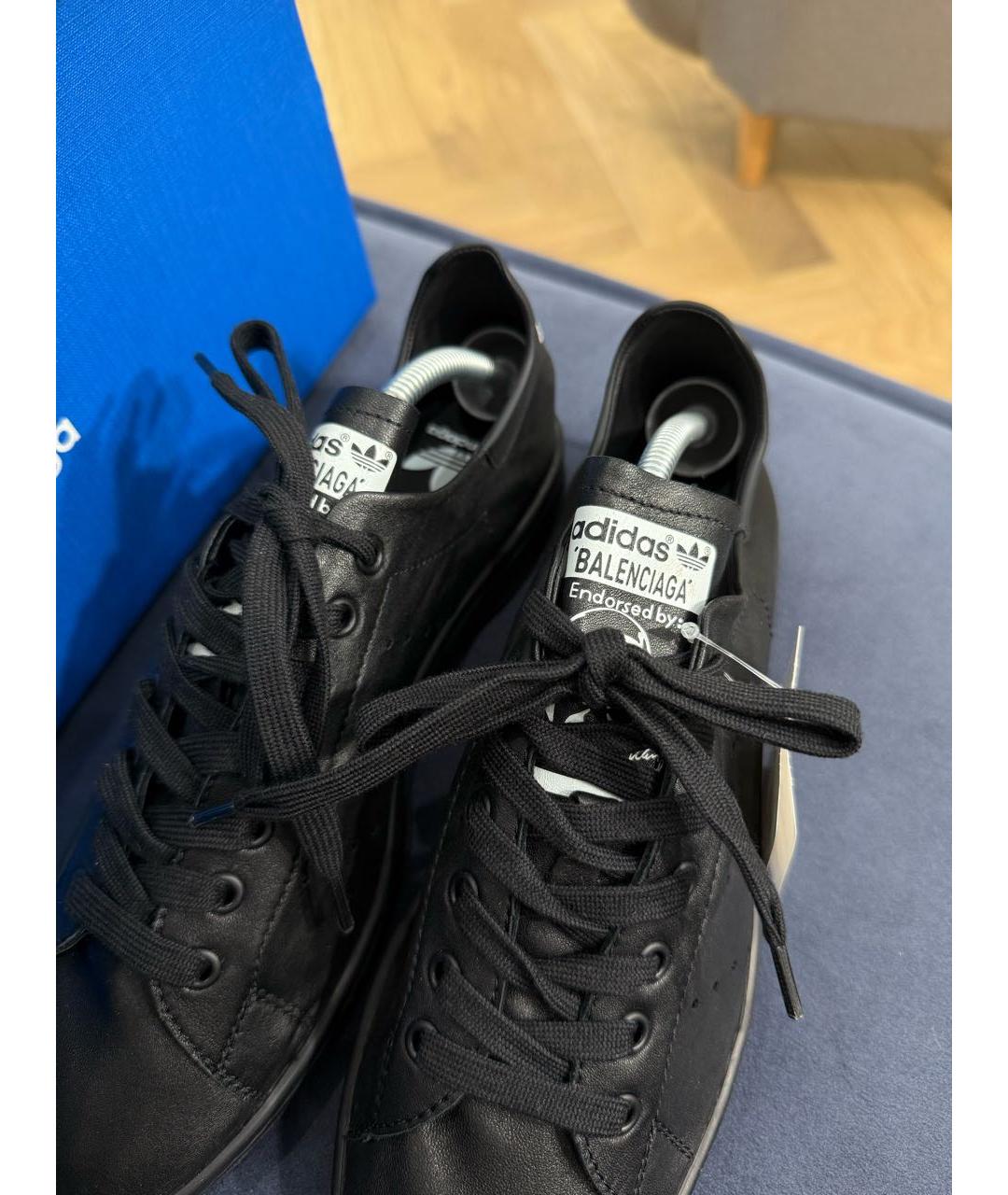 BALENCIAGA Черные кожаные низкие кроссовки / кеды, фото 2