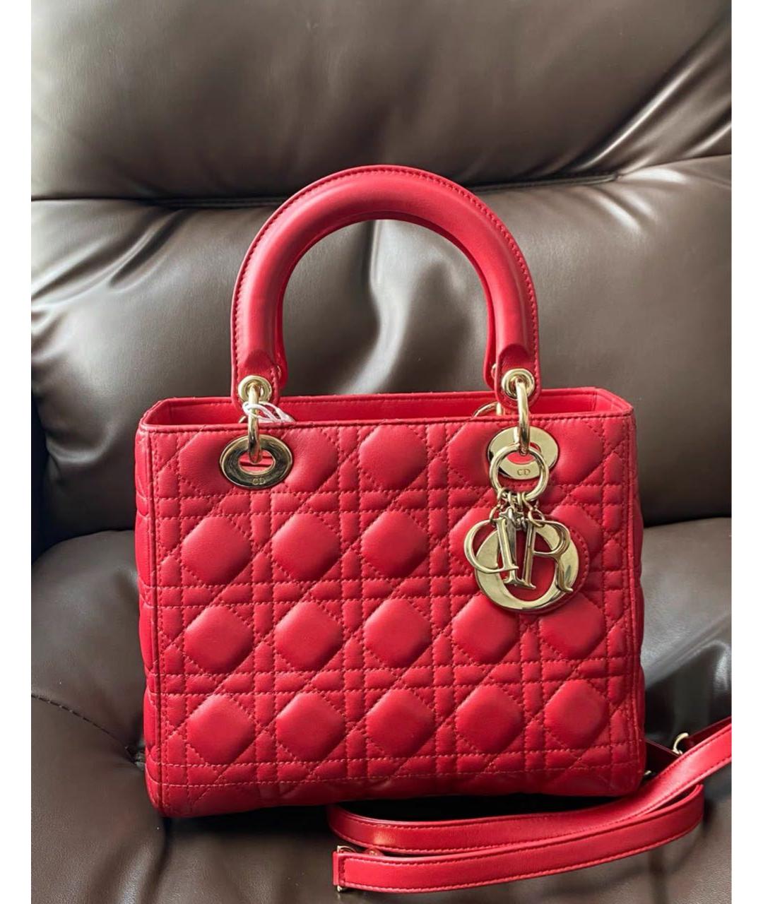 CHRISTIAN DIOR Красная кожаная сумка с короткими ручками, фото 2