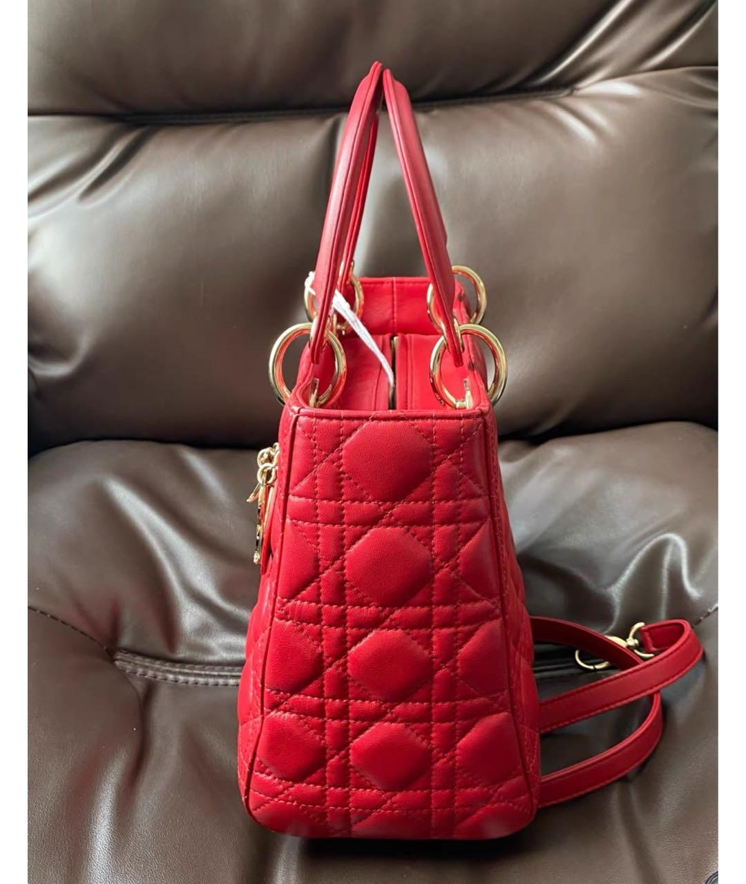 CHRISTIAN DIOR Красная кожаная сумка с короткими ручками, фото 4
