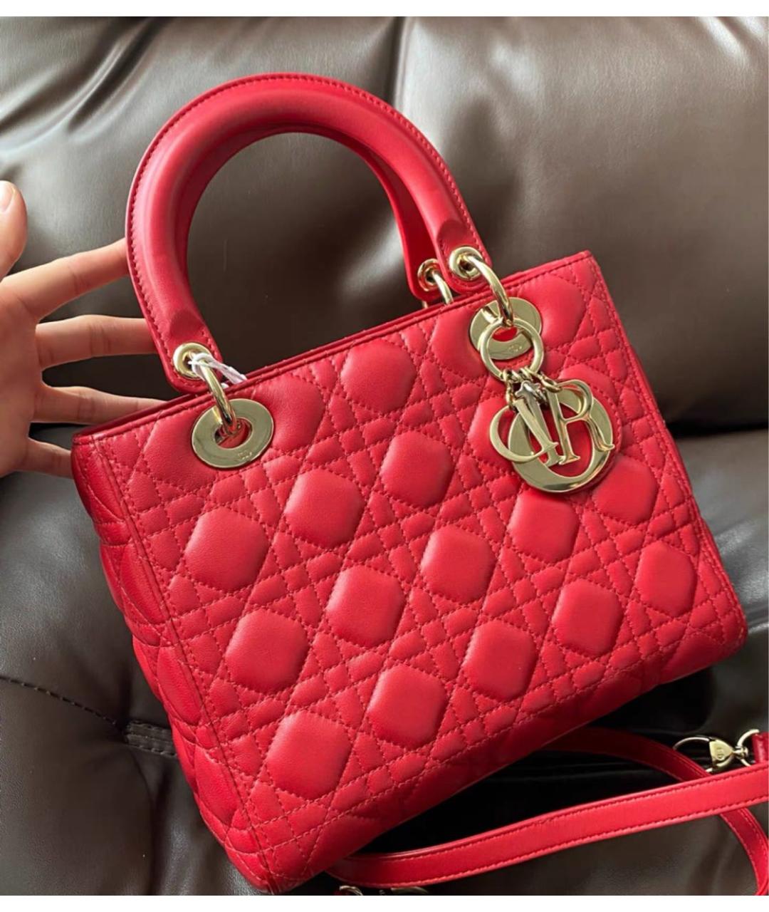 CHRISTIAN DIOR Красная кожаная сумка с короткими ручками, фото 8