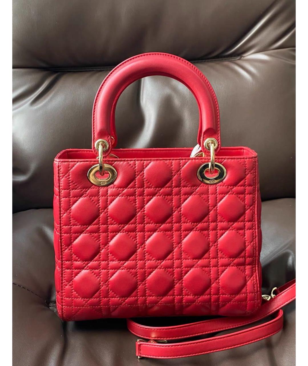 CHRISTIAN DIOR Красная кожаная сумка с короткими ручками, фото 3