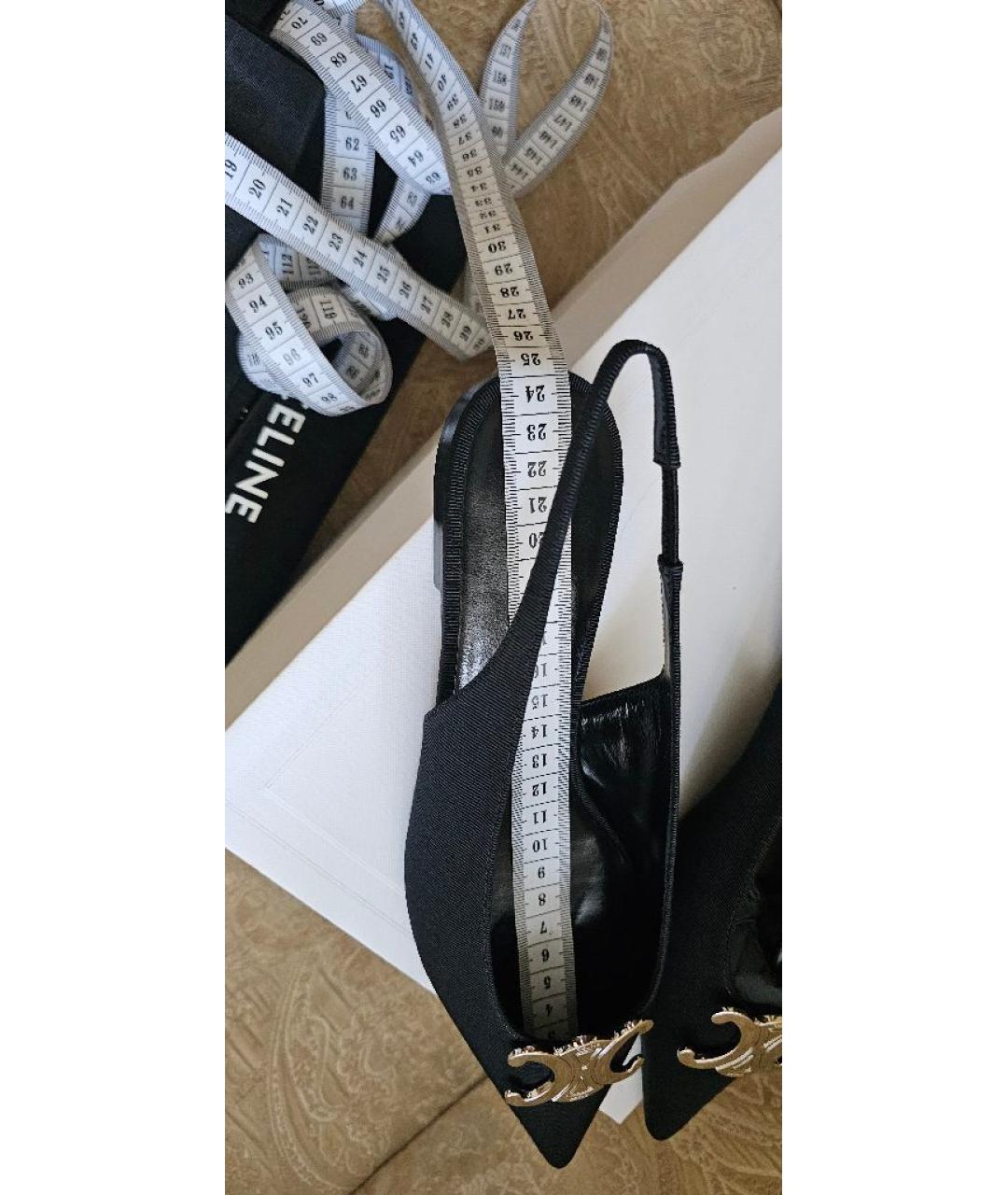CELINE Черные текстильные лодочки на низком каблуке, фото 5