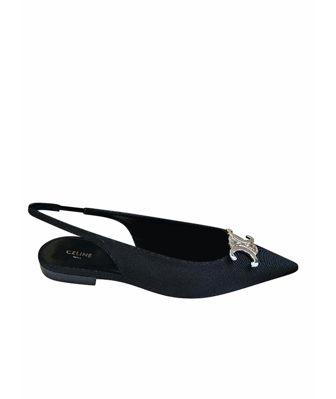 CELINE Черные текстильные лодочки на низком каблуке, фото 1