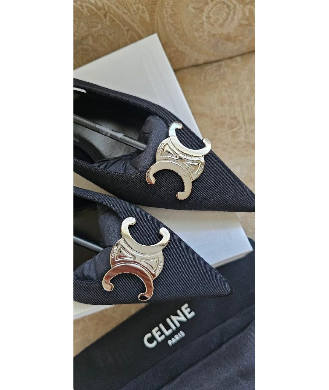 CELINE Черные текстильные лодочки на низком каблуке, фото 8