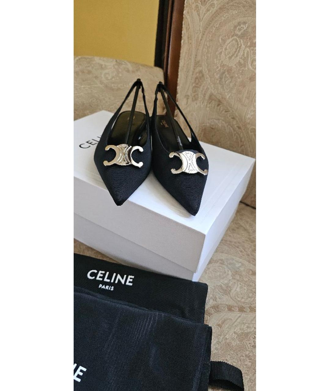 CELINE Черные текстильные лодочки на низком каблуке, фото 7