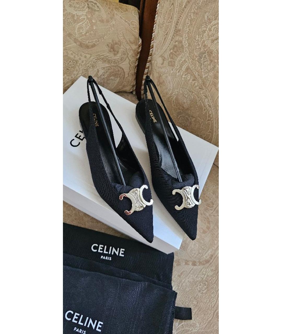 CELINE Черные текстильные лодочки на низком каблуке, фото 2