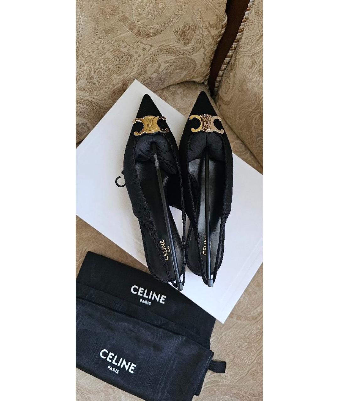 CELINE Черные текстильные лодочки на низком каблуке, фото 9