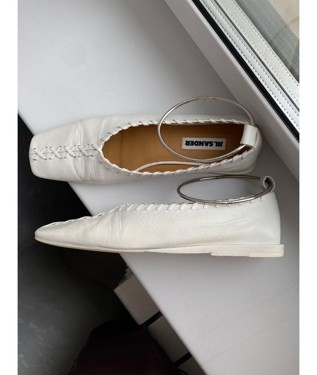 JIL SANDER Белые кожаные балетки, фото 2