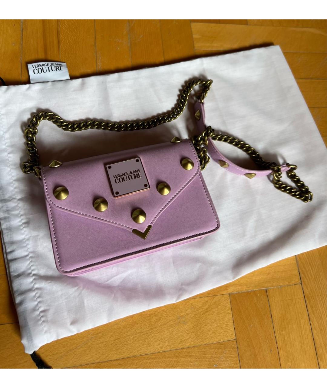 VERSACE JEANS COUTURE Розовая кожаная сумка через плечо, фото 2