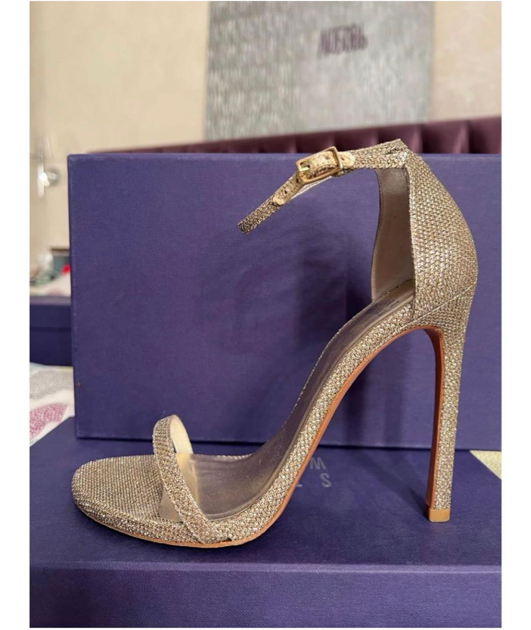 STUART WEITZMAN Золотые текстильные босоножки, фото 7