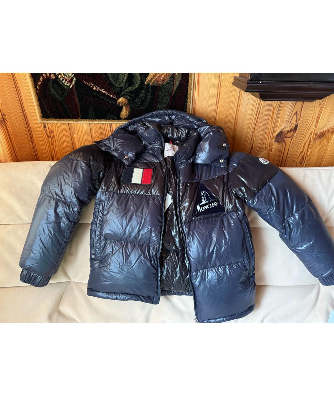 MONCLER Темно-синяя полиэстеровая куртка, фото 4