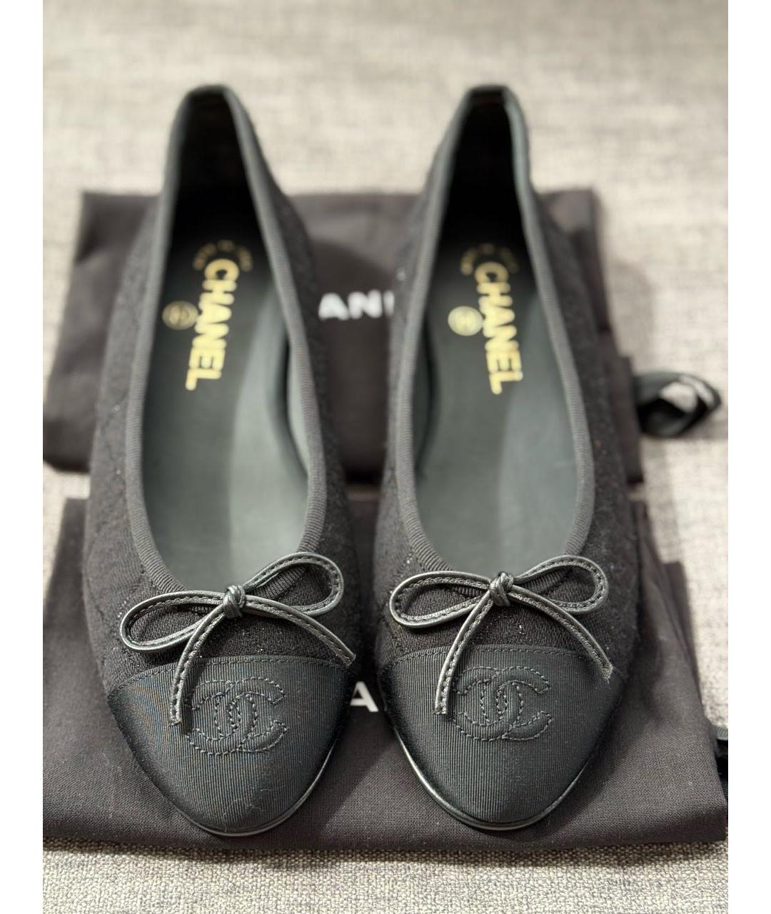 CHANEL Черные текстильные балетки, фото 2
