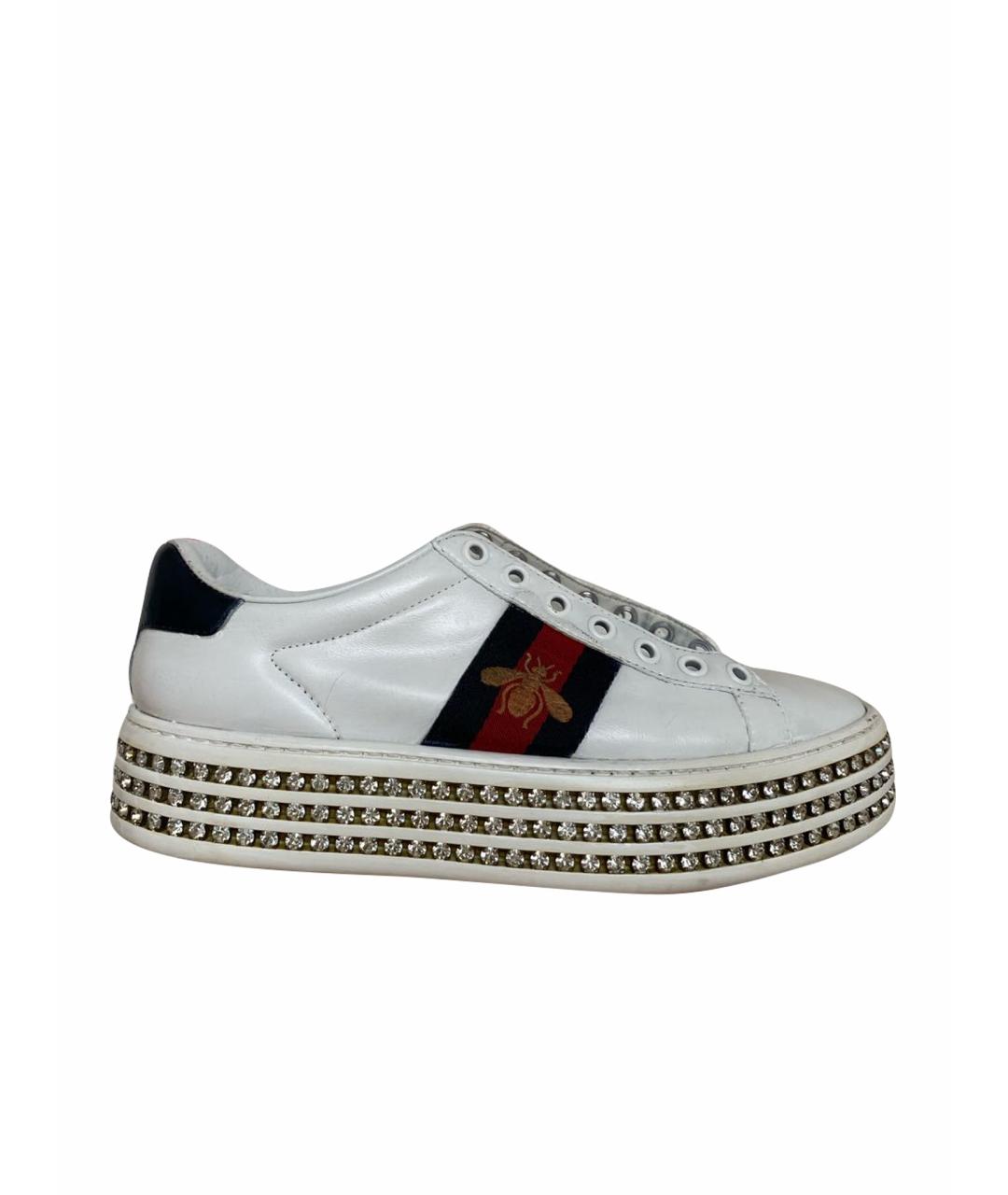 GUCCI Белые кожаные кеды, фото 1