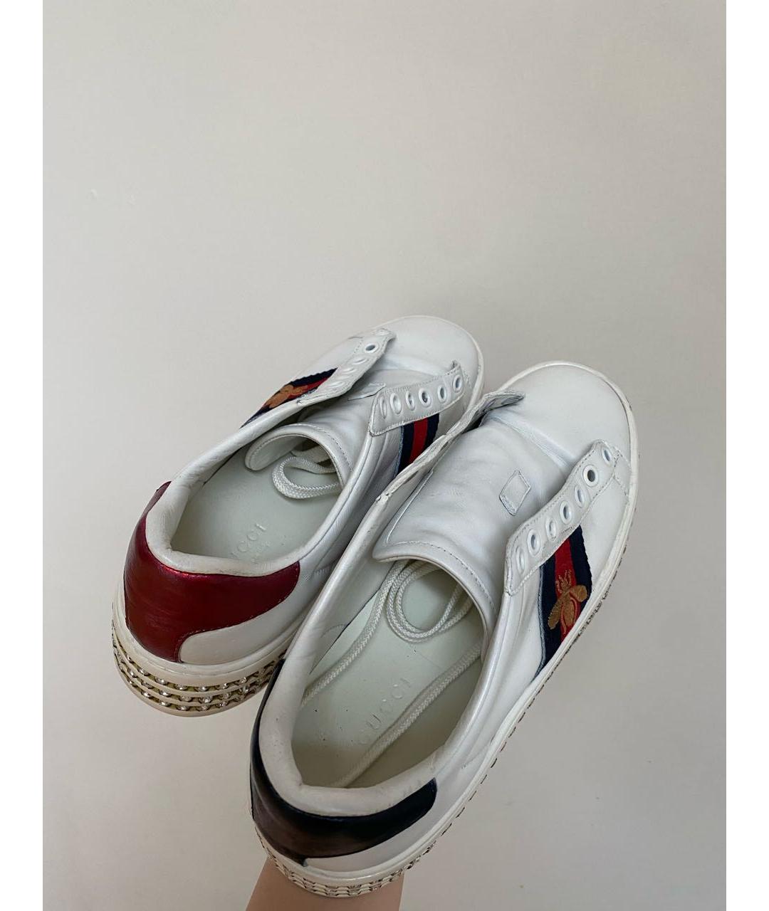 GUCCI Белые кожаные кеды, фото 2