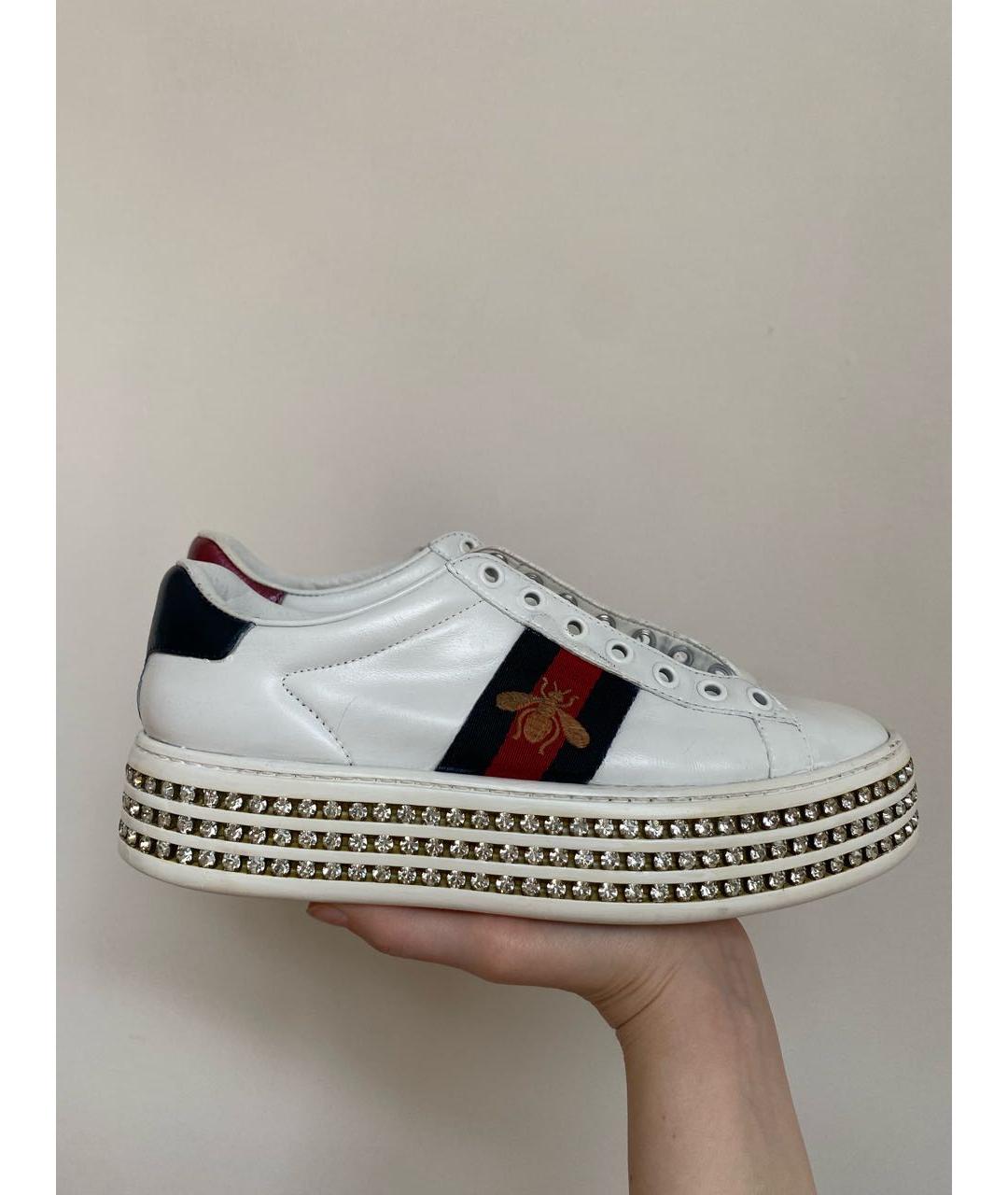 GUCCI Белые кожаные кеды, фото 4