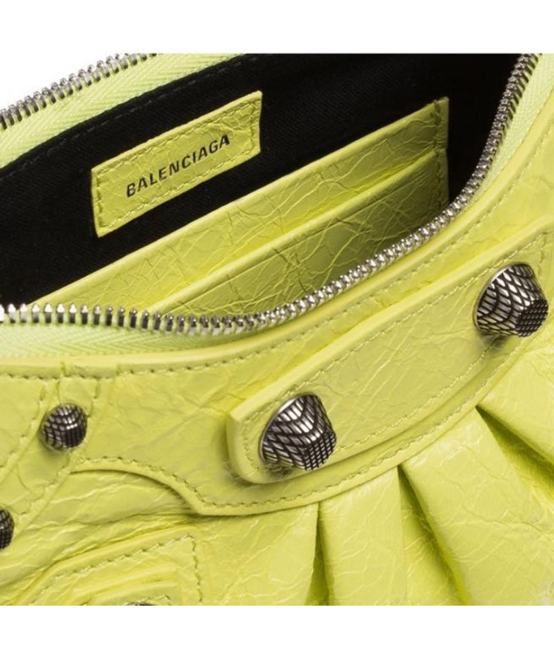 BALENCIAGA Желтая кожаная сумка с короткими ручками, фото 6