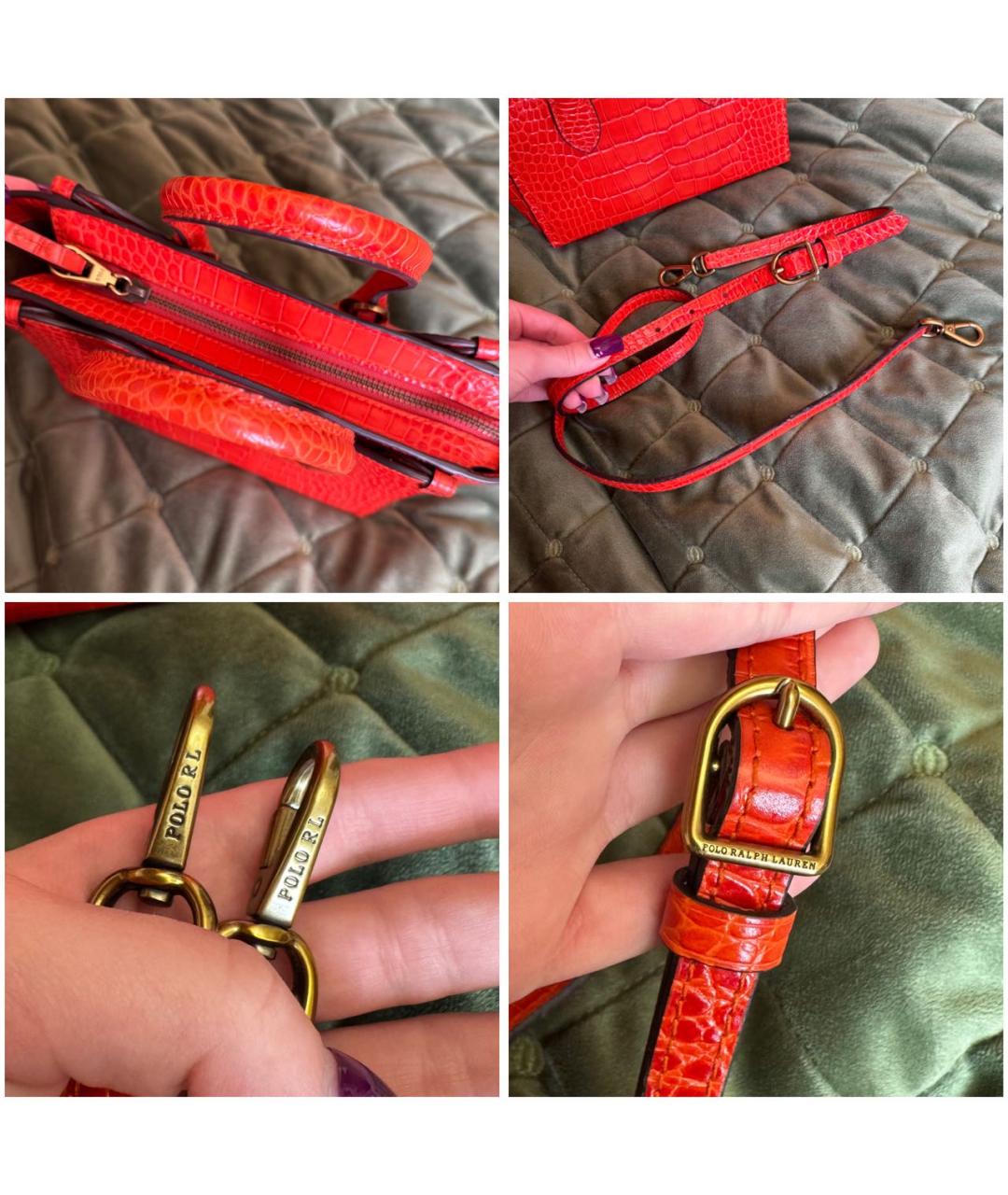 POLO RALPH LAUREN Оранжевая кожаная сумка с короткими ручками, фото 6