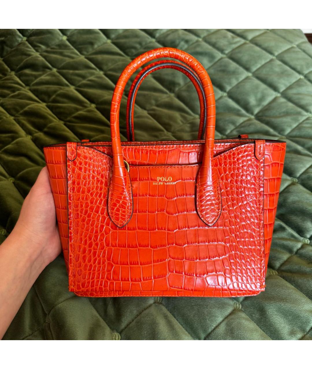 POLO RALPH LAUREN Оранжевая кожаная сумка с короткими ручками, фото 2