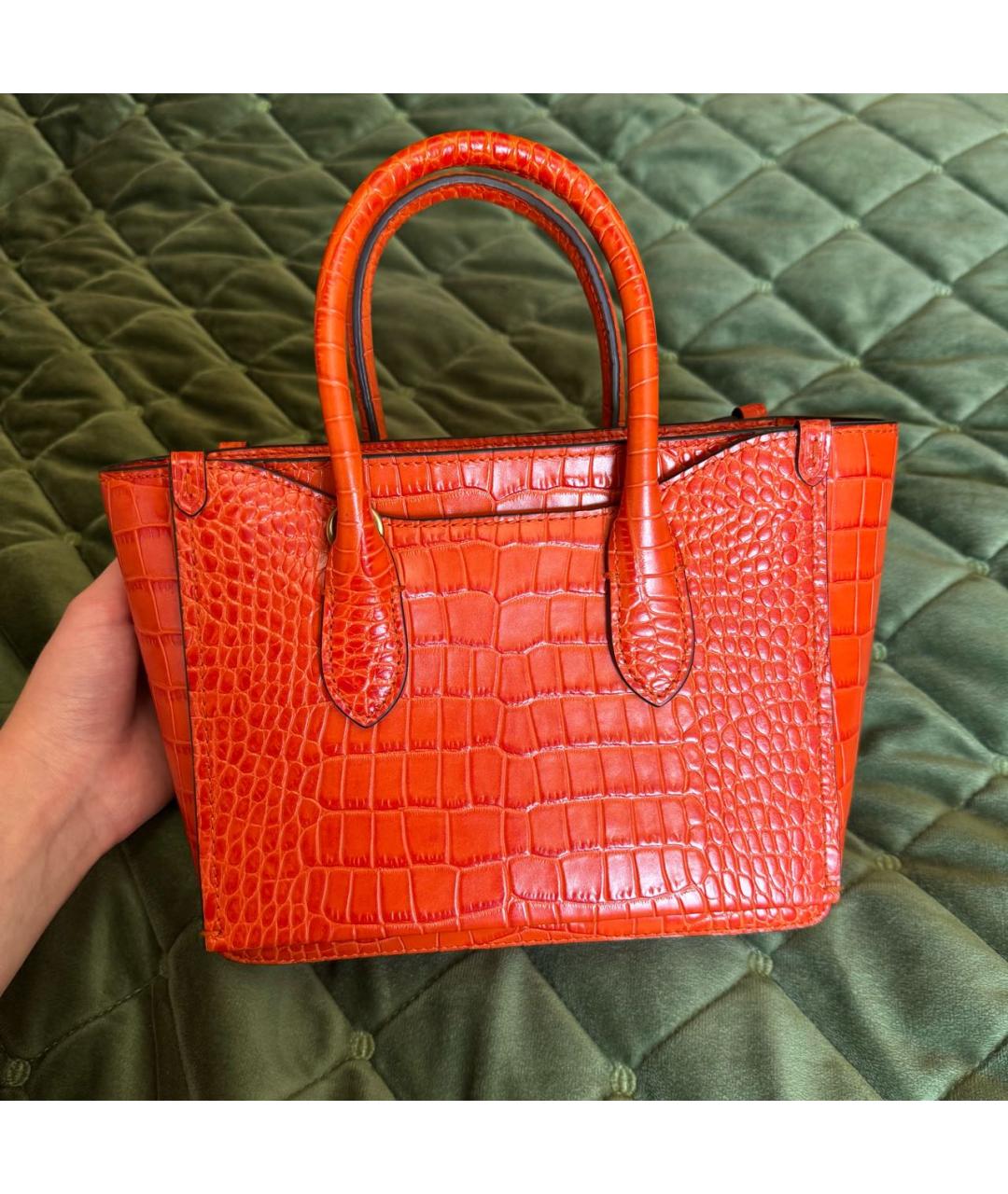 POLO RALPH LAUREN Оранжевая кожаная сумка с короткими ручками, фото 3