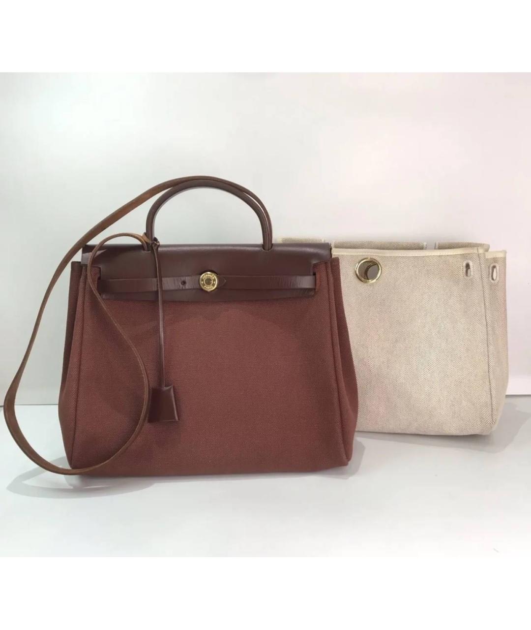 HERMES Коричневая кожаная сумка с короткими ручками, фото 9