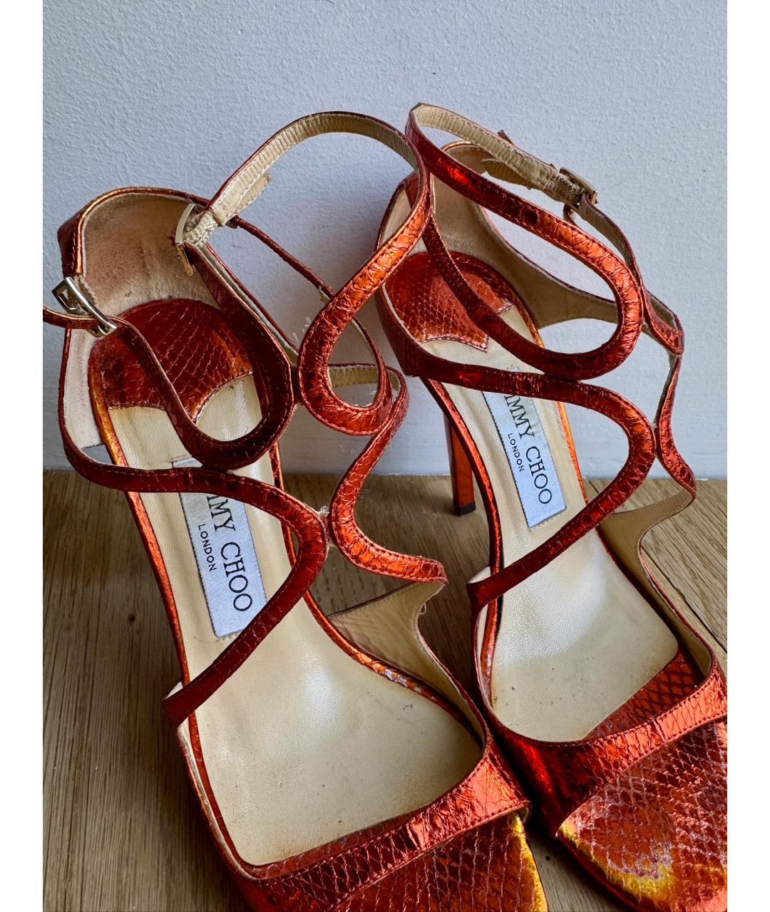 JIMMY CHOO Коралловые босоножки из экзотической кожи, фото 7