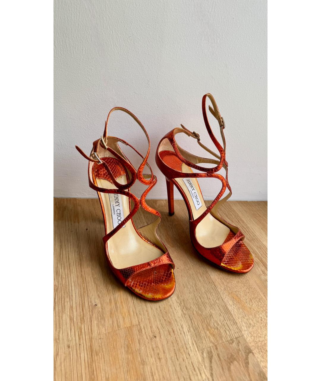 JIMMY CHOO Коралловые босоножки из экзотической кожи, фото 9