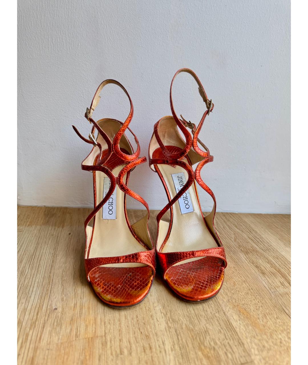 JIMMY CHOO Коралловые босоножки из экзотической кожи, фото 3