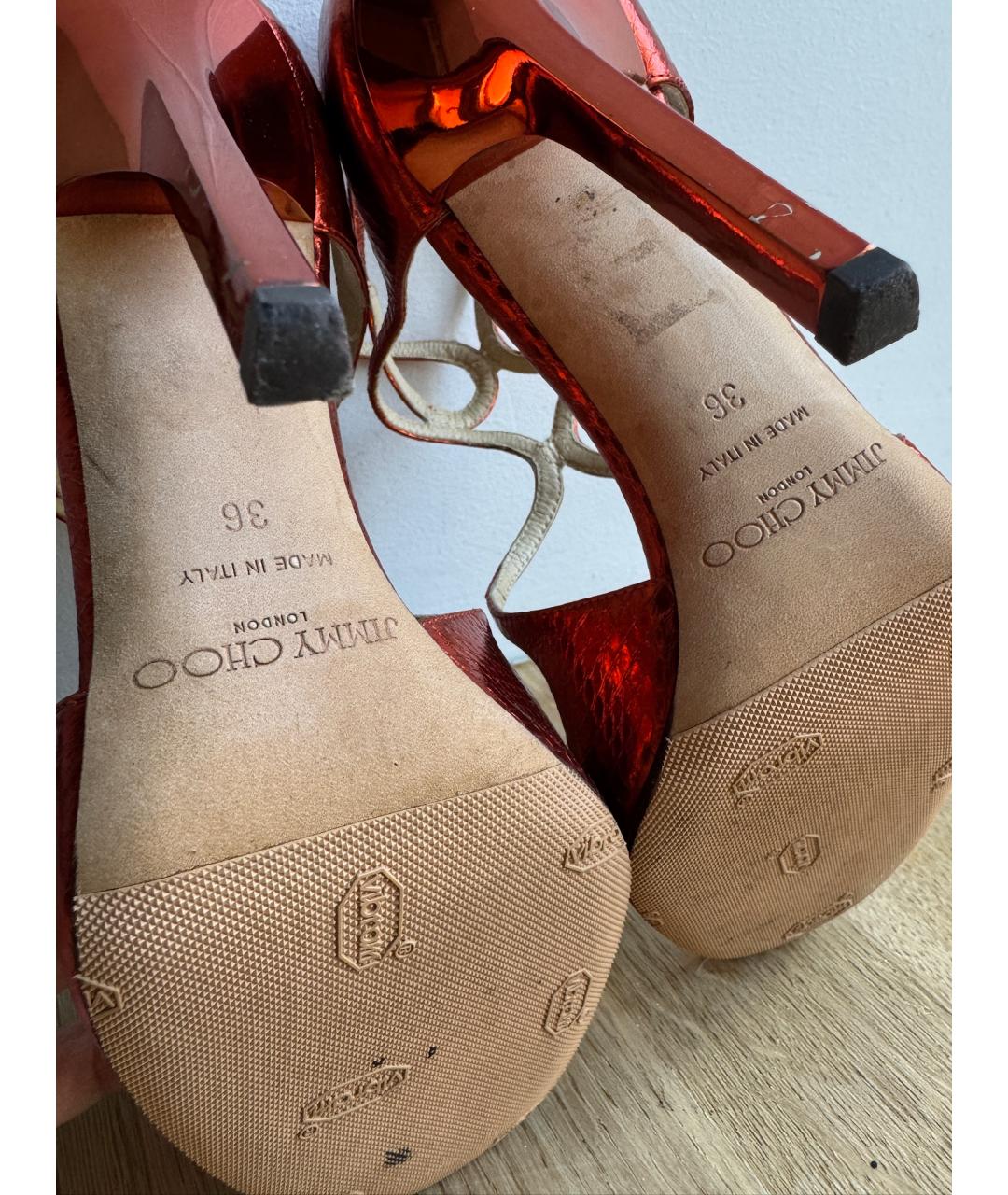 JIMMY CHOO Коралловые босоножки из экзотической кожи, фото 5