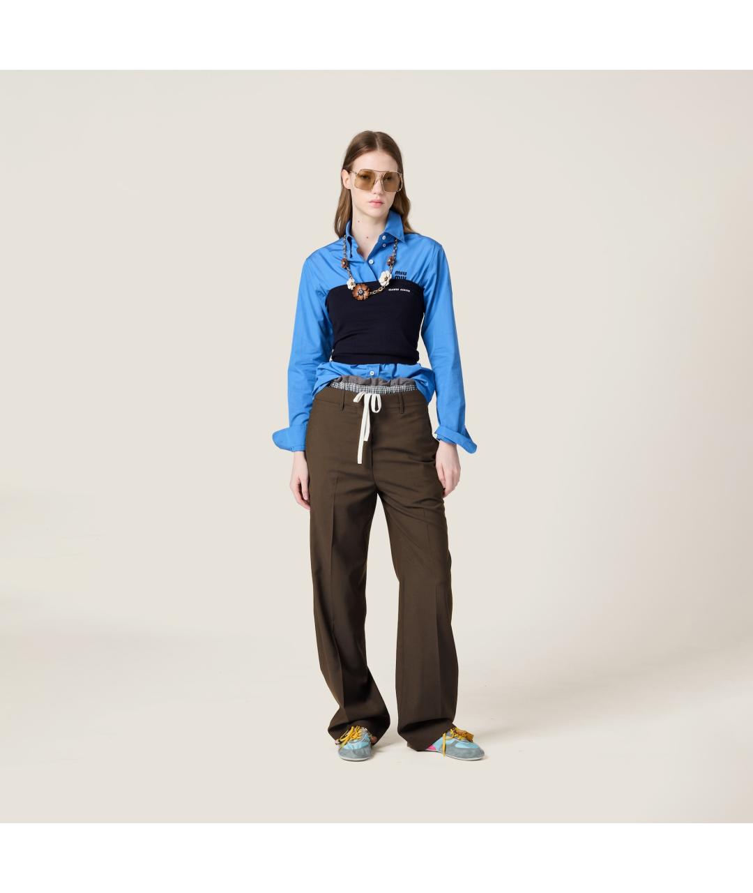 MIU MIU Коричневые шерстяные прямые брюки, фото 2