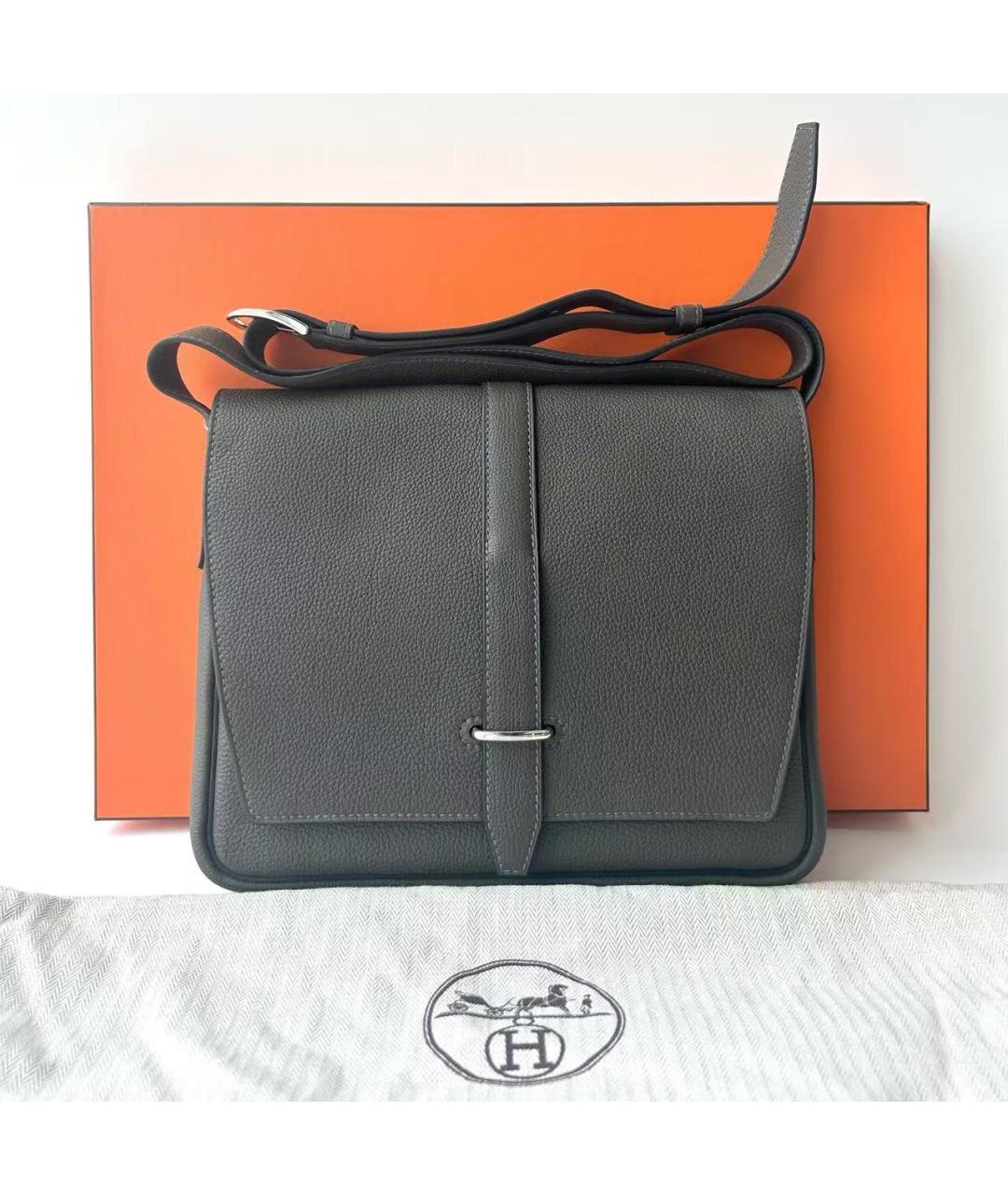 HERMES Антрацитовая кожаная сумка на плечо, фото 8