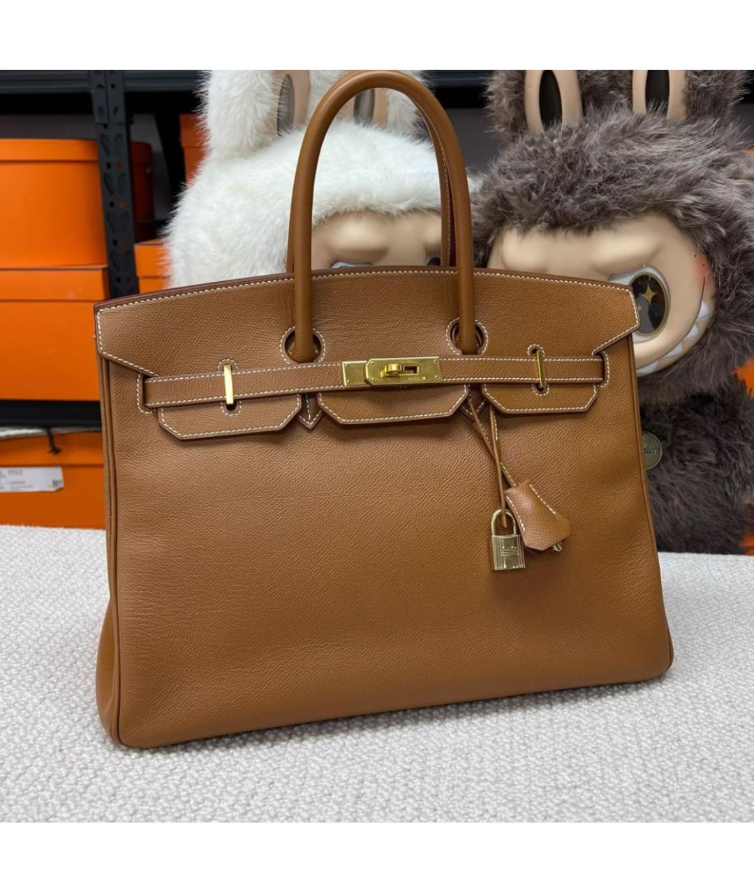 HERMES Коричневая кожаная сумка с короткими ручками, фото 9