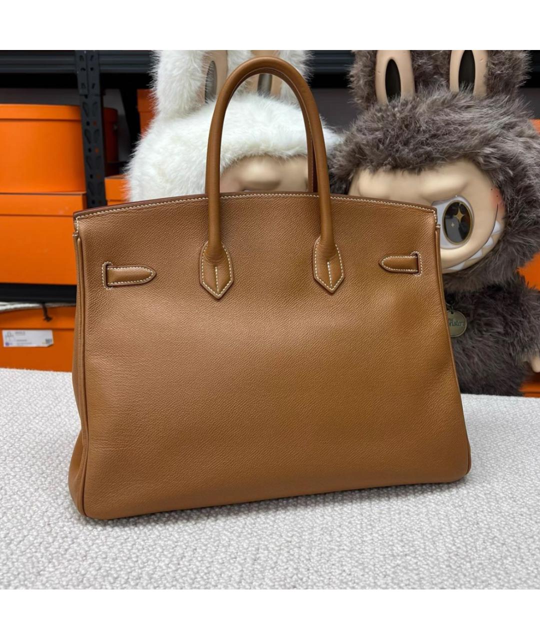 HERMES Коричневая кожаная сумка с короткими ручками, фото 2