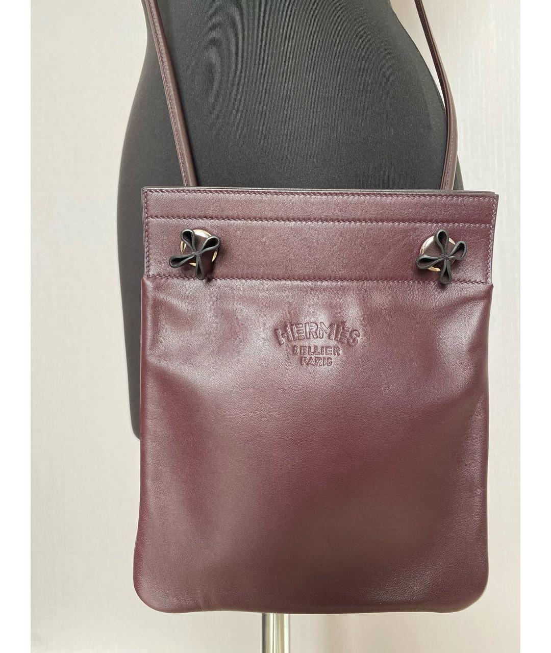HERMES Бордовая кожаная сумка через плечо, фото 3