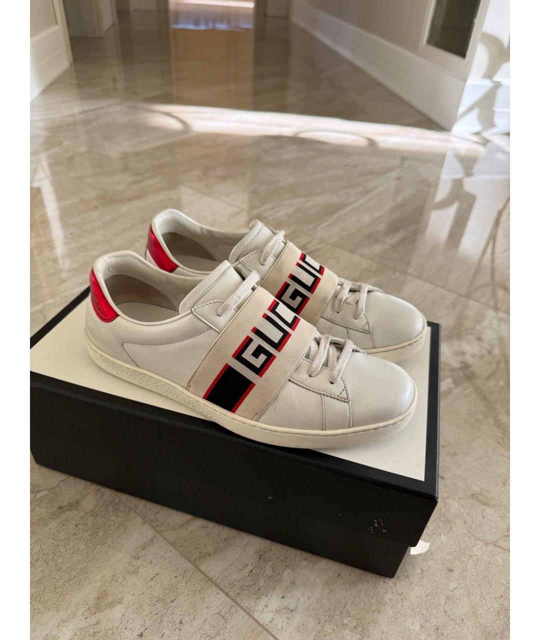GUCCI Белые кожаные кеды, фото 5