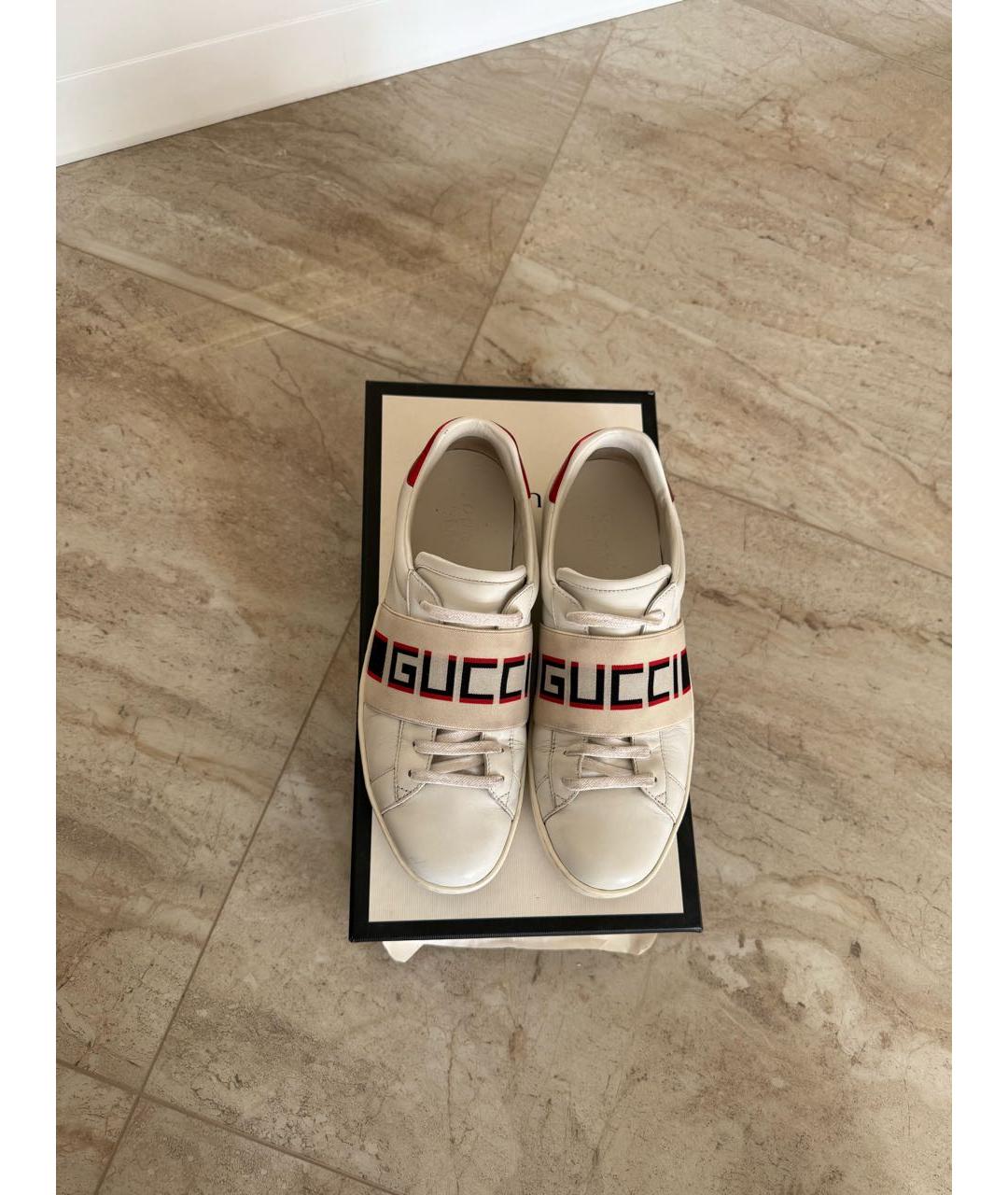 GUCCI Белые кожаные кеды, фото 4