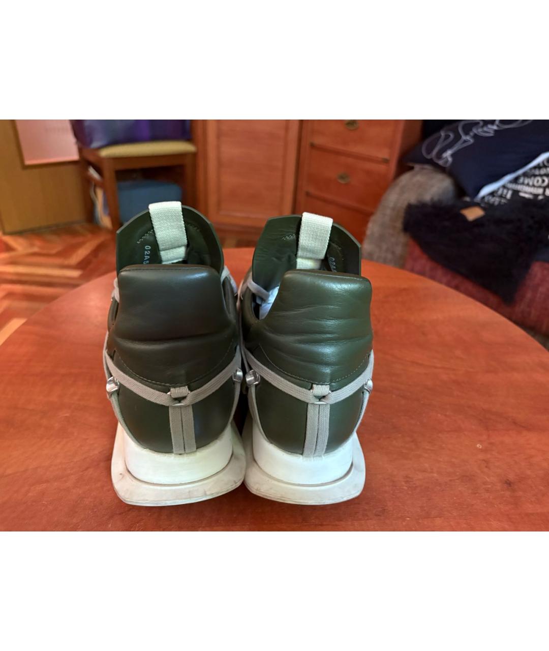 RICK OWENS Зеленые кожаные низкие кроссовки / кеды, фото 3