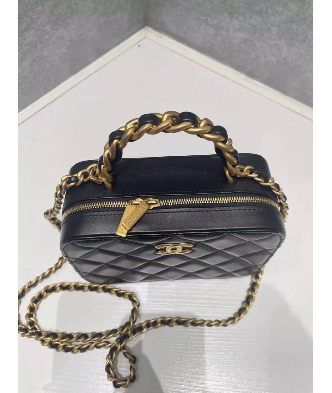 CHANEL Черная кожаная сумка с короткими ручками, фото 5