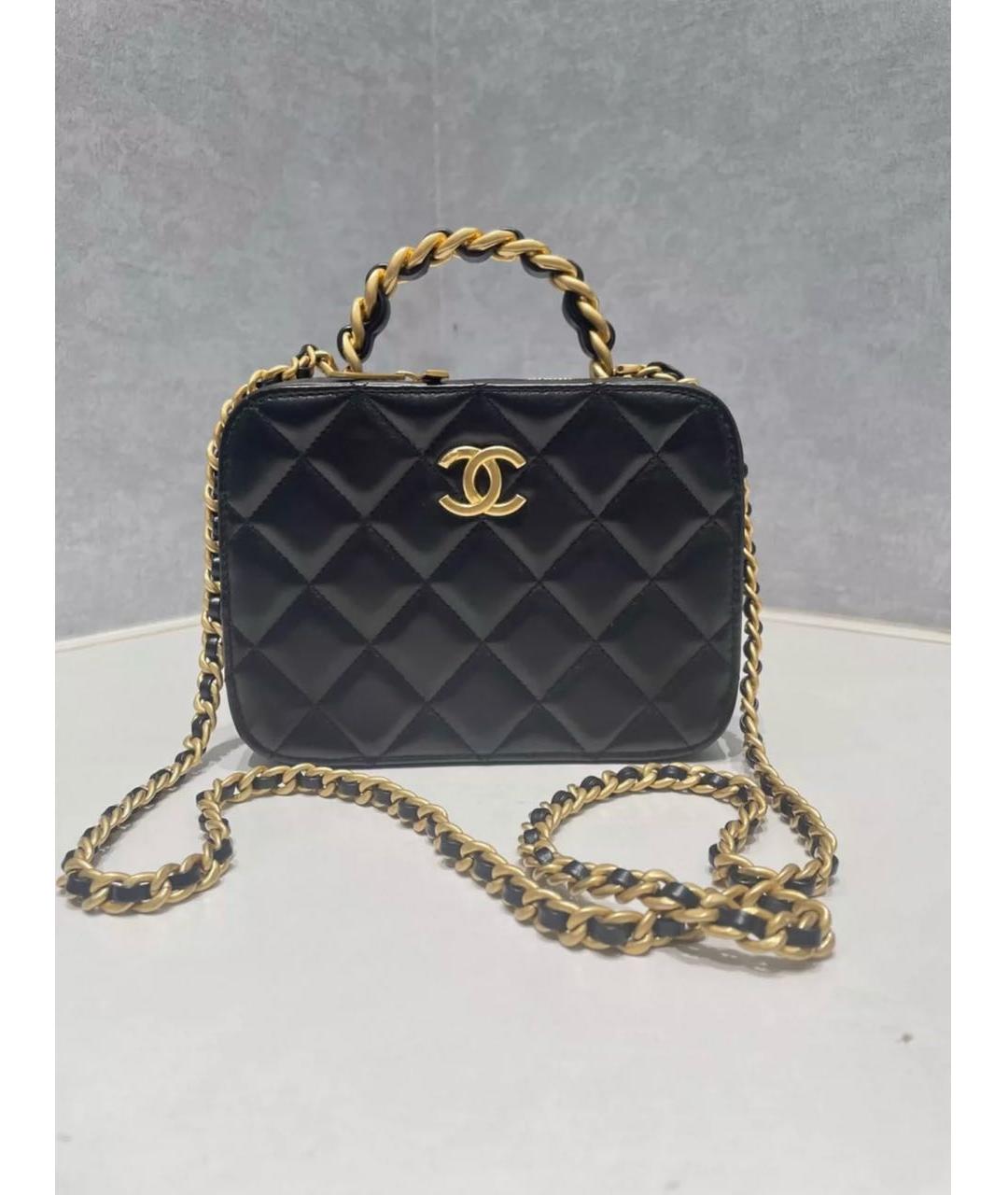 CHANEL Черная кожаная сумка с короткими ручками, фото 8
