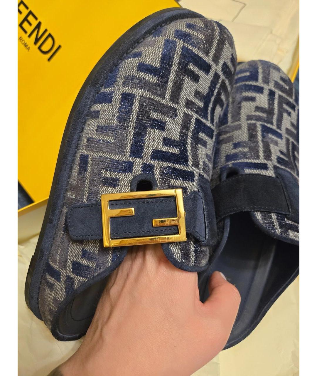 FENDI Темно-синие кожаные сабо, фото 5