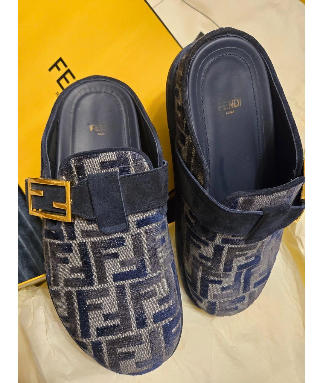 FENDI Темно-синие кожаные сабо, фото 2