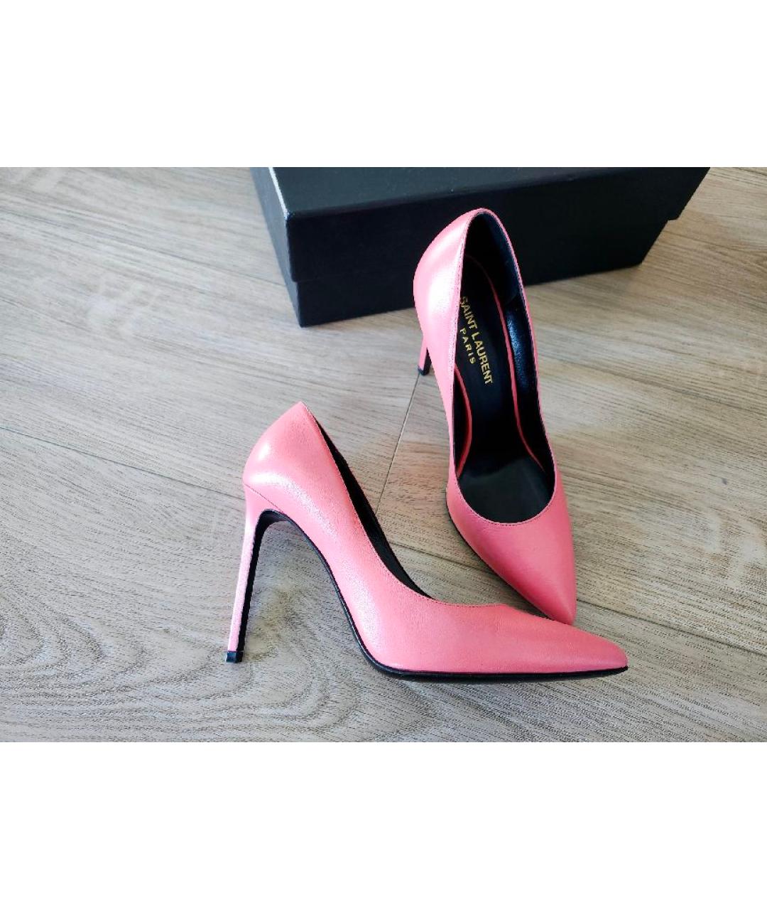 SAINT LAURENT Коралловые кожаные туфли, фото 7