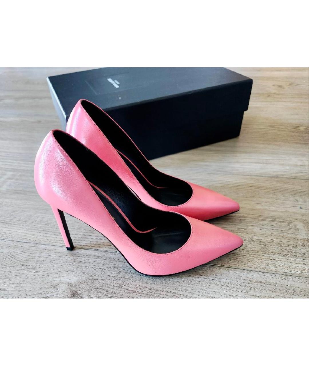 SAINT LAURENT Коралловые кожаные туфли, фото 3