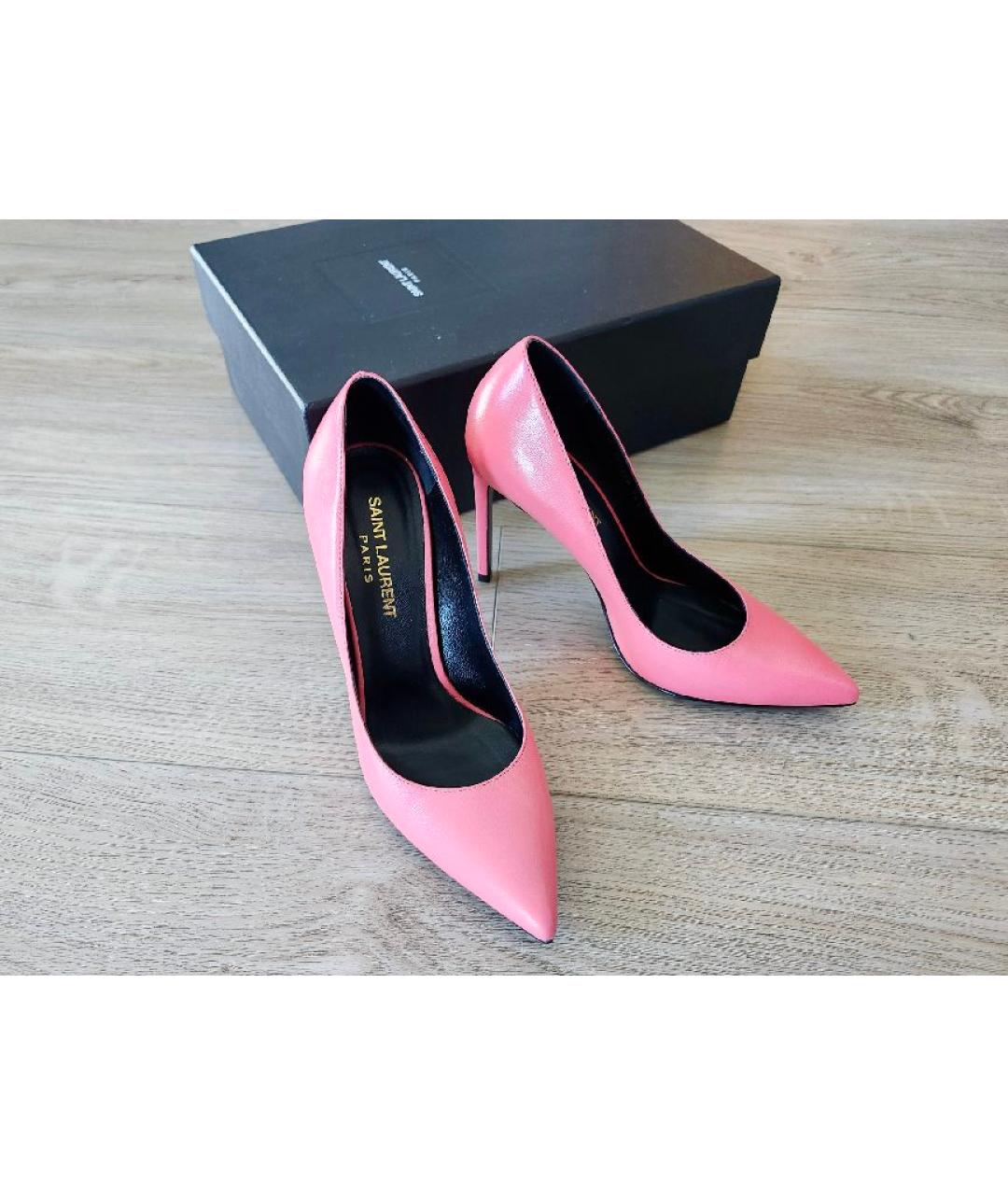 SAINT LAURENT Коралловые кожаные туфли, фото 2