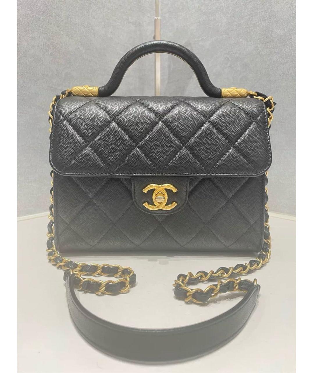 CHANEL Черная кожаная сумка с короткими ручками, фото 8